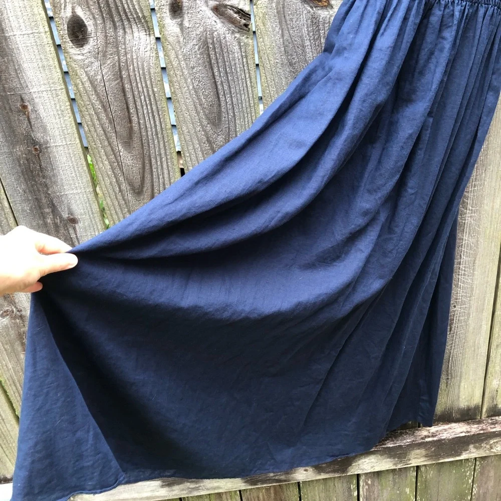 J. Crew Smocked Beach Dress Size M Navy Linen Cotton Blend Sleeveless Midi - Picture 6 of 15